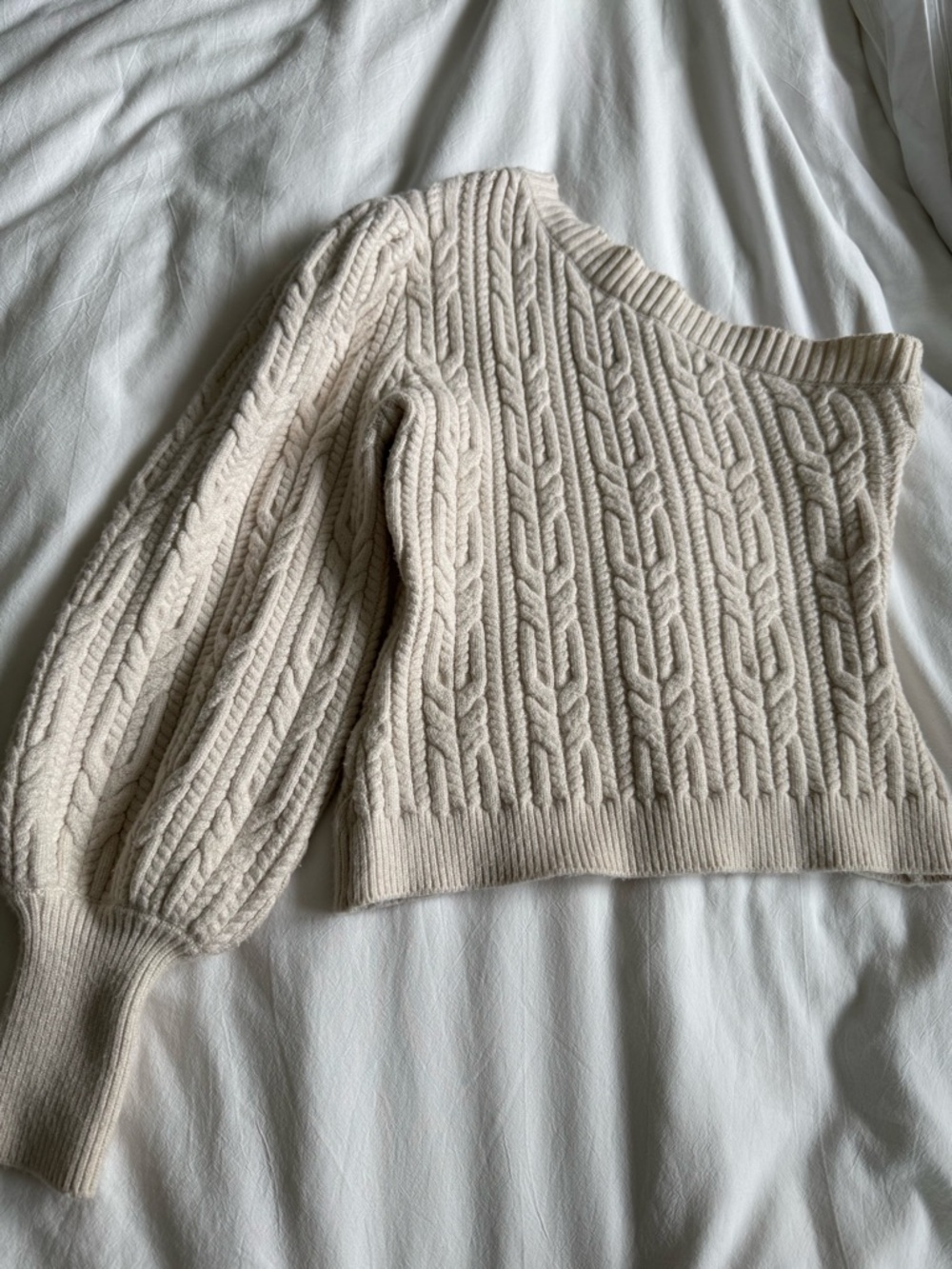 Zara Off-Shoulder Cable-Knit Sweater in Cream